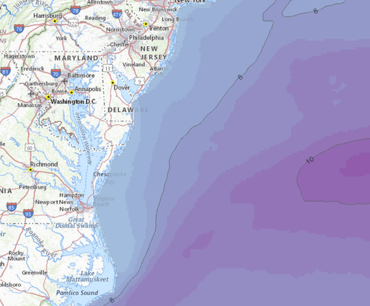 View Average Monthly and Seasonal Wind Speeds at Sea Surface, Turbine Hub Heights