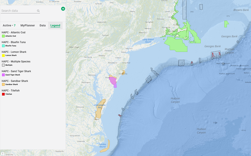 A map showing the Habitat Areas of Particular Concern in the Mid-Atlantic.